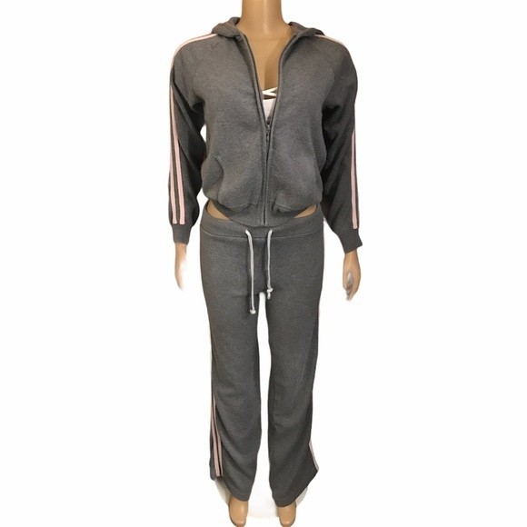 New York Laundry 2 Piece Knit Track suit Hooded Gray W / Pink Striped size S - Picture 15 of 15
